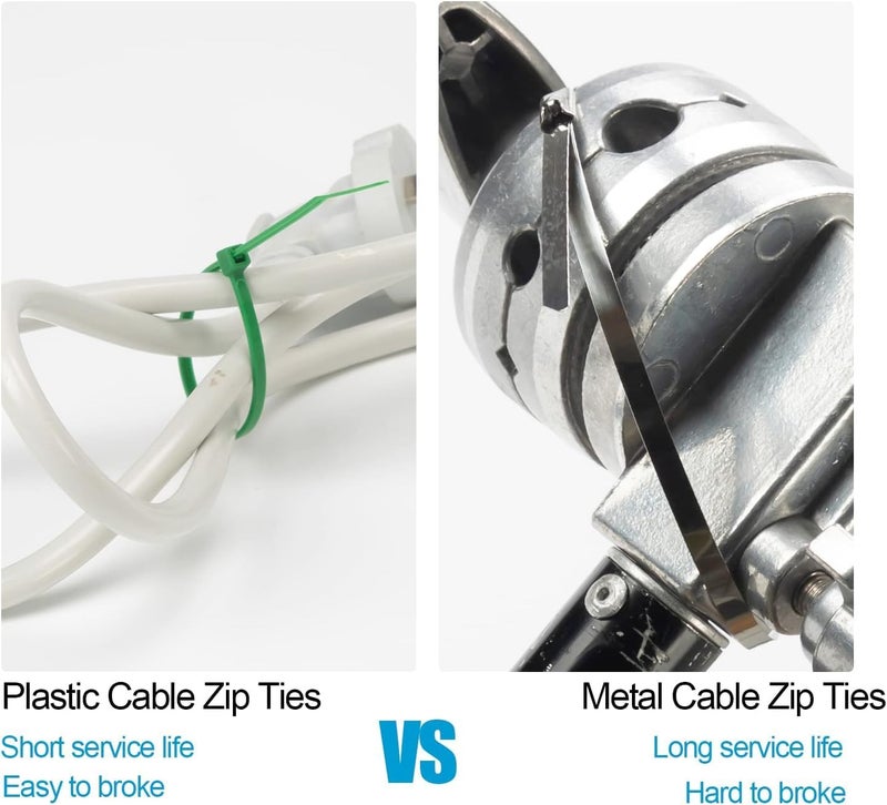 XINGO 11.8 inch Metal Zip Ties (600 Pack), 304 Stainless Steel Heavy Duty Zip Ties, 300lbs Tensile Strength, Multi-Purpose Self-locking Cable Ties for Exhaust Wrap, Outdoor and Canopy Etc - Image 5